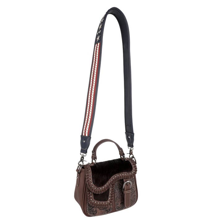 Navy PST-1009 Montana West Western Guitar Style Stars & Stripe Crossbody Strap for wholesale on Faire