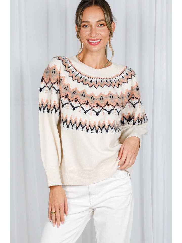 Cream Multi Fair Isle Embellished Pullover Knitted Sweater VT82602 for wholesale on Faire28