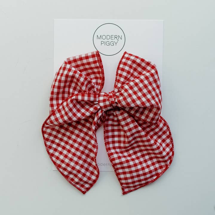 Gingham Glory- Red | Party Bow for wholesale by Modern Piggy