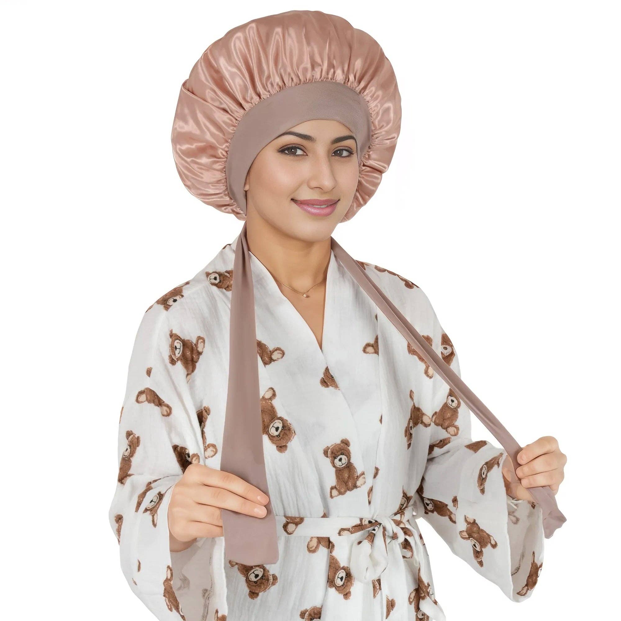 AK Brand - Vente Bonnet de nuit – femme - Bonnet en soie doublé satin avec long ruban à nouer8