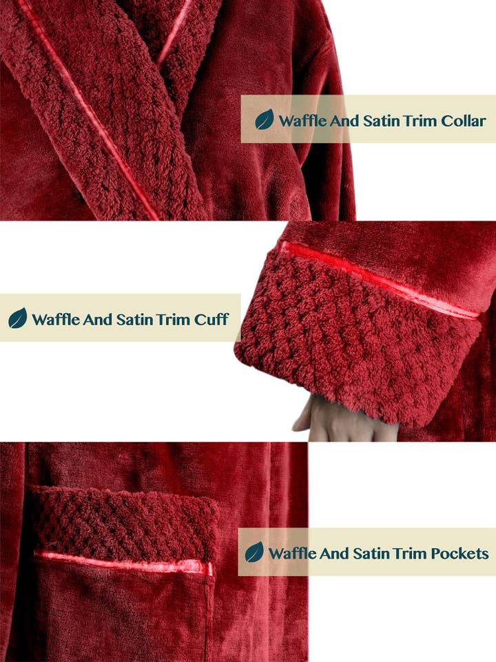 Pavilia - Wholesale Badjas - Dames - Damesbadjas van fleece met satijnen en wafelkanten37