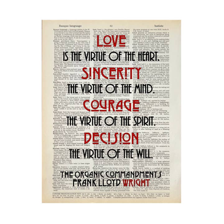 Love is the virtue of the heart| Dictionary Print | Book Art for wholesale by Bookish Birds