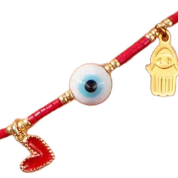 lil darlings inc - Wholesale Charm/Dangle Bracelet - Red string, evil eye, Hamsa, and heart bracelet1