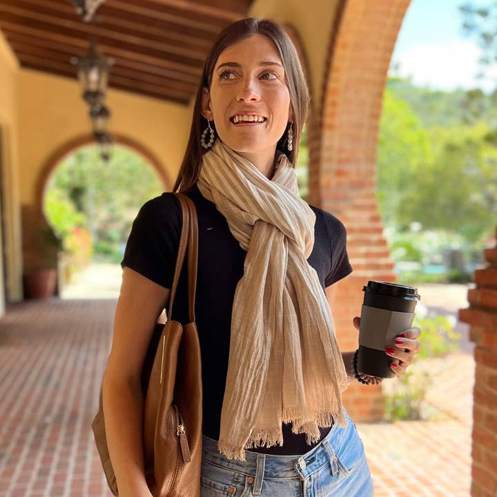 Humble Hilo - Wholesale Scarf - Women's - Humble Hilo Cumulus 100% Cotton Scarf Center Stripes24