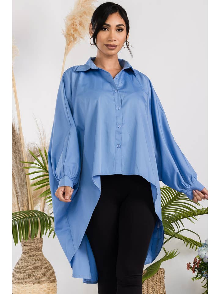 H&H Fashion Inc. - Wholesale Button Down Shirt - Women's - T304X - Hi-Lo Long Sleeve Shirt6