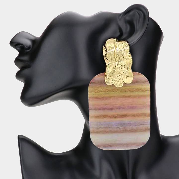 Sensibling Corp. - Wholesale Dangle Earrings - Oversized Patterned Celluloid Acetate Plate Accent Doorknocker Earrings15