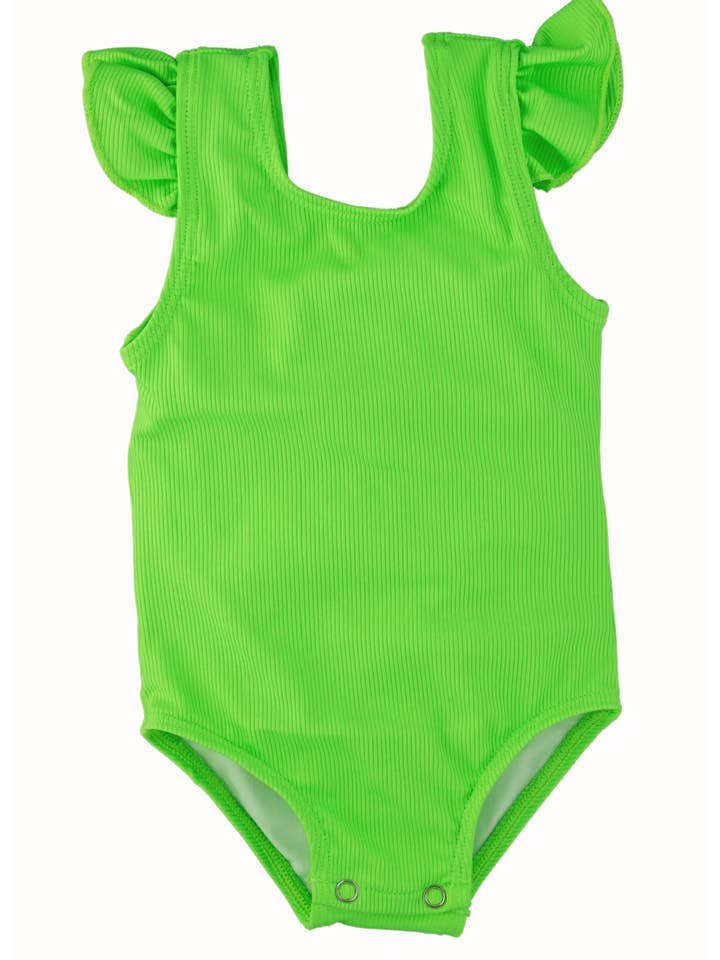 Bañador verde con volantes en los hombros para venta al por mayor de Current Tyed Clothing