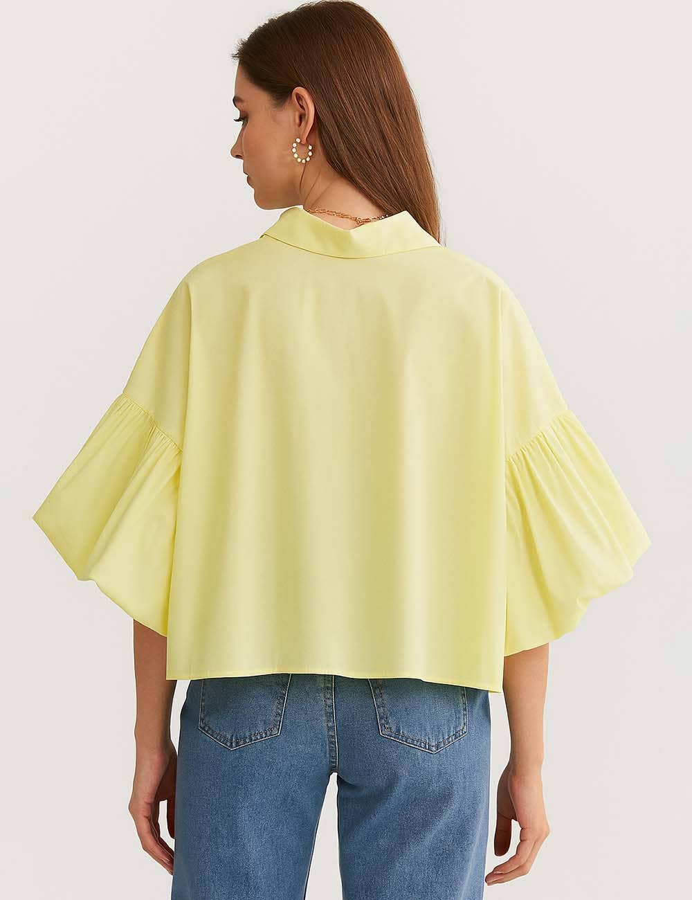 Sweetkama – wholesale Buttoned-down shirt – Women's – Ladies Striped Puff Sleeves Button Shirt SP06814