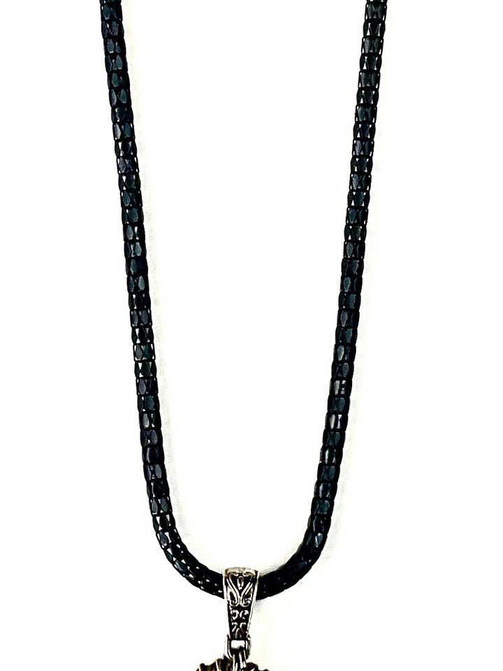 BT087 NK-BLACK CHAIN W/RING & GLASS DANGLES for wholesale by Lost & Found Trading