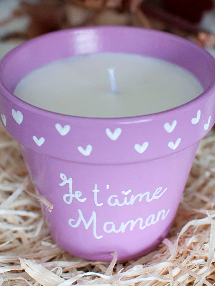 Terrakotta-Kerze 8 cm: Ich liebe dich, Mama für den Großhandel von Happypots.fr