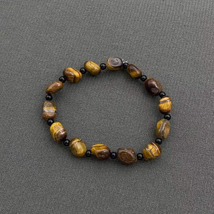 Tiger's Eye Stone & Black Onyx Beaded Elastic Bracelet - CS for wholesale by Mio Queena