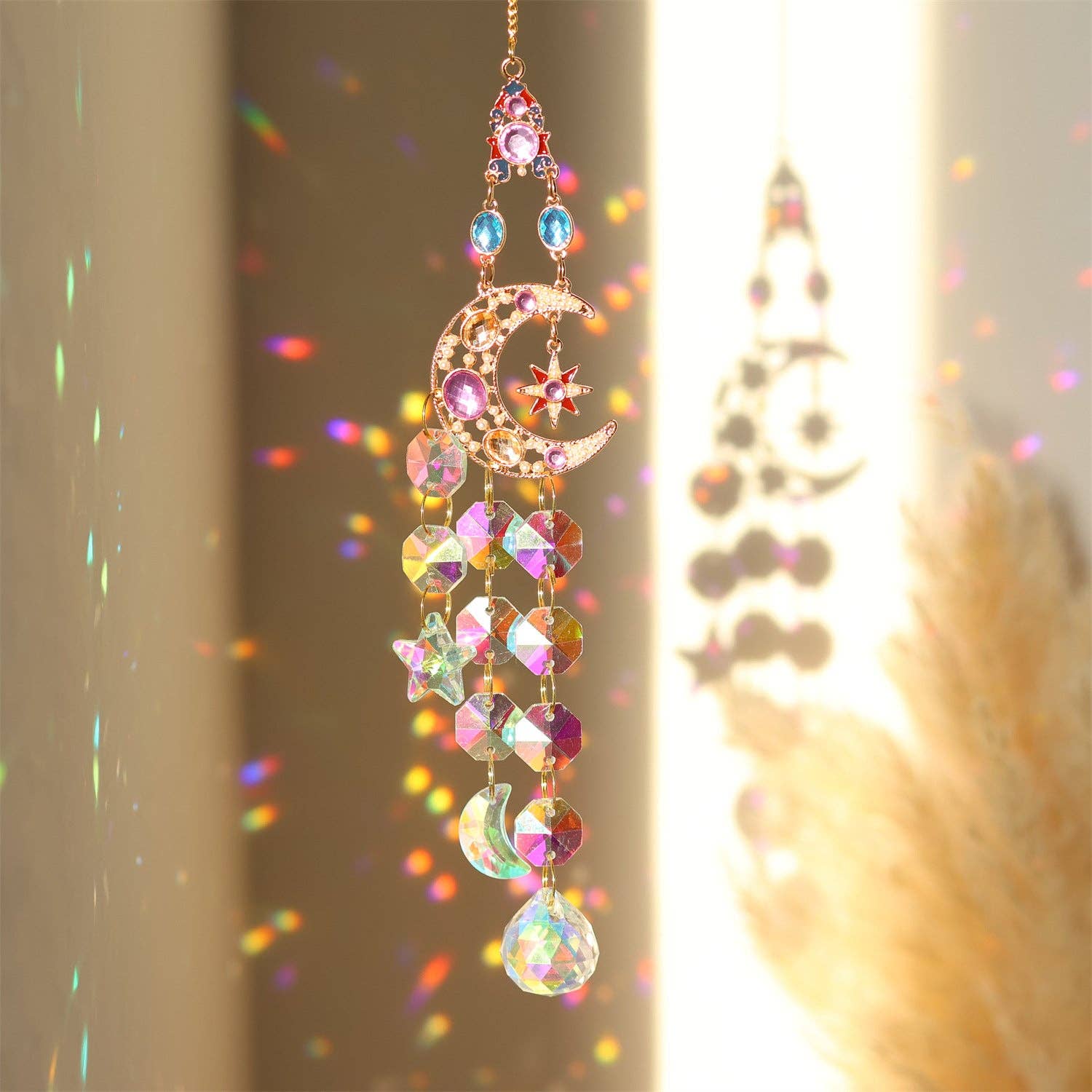 Dipped Shop – wholesale Suncatcher – 3+ Colorful Star Moon Suncatcher Hangings DPH19301