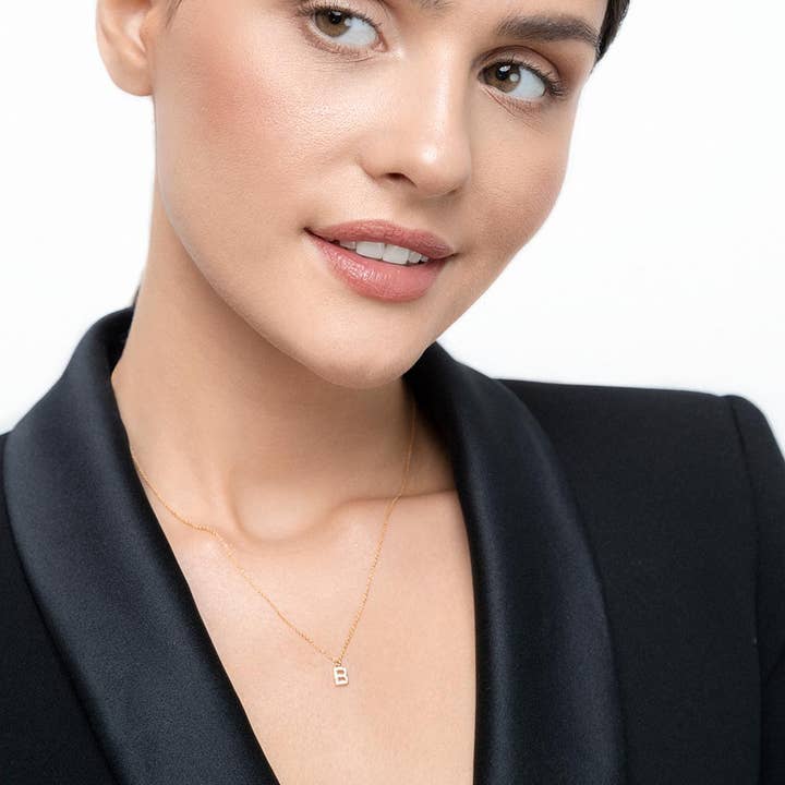 Leaf Jewelry – Colar pingente/pendente por atacado – Colar em ouro amarelo 14k com diamantes com letra “B”1