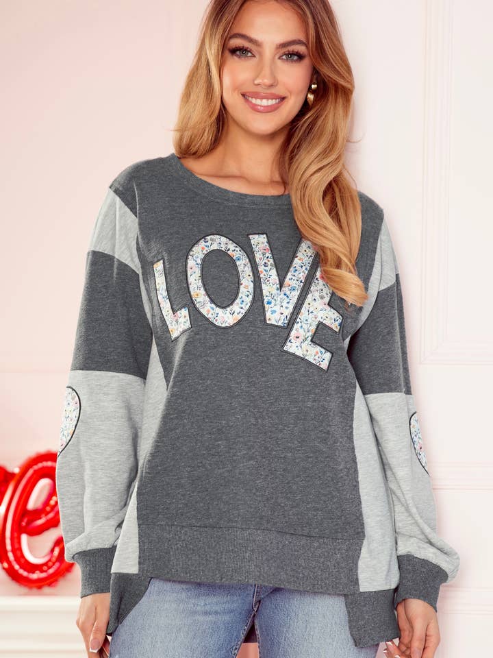 Valentine's day Love Patchwork Uneven Hem Chic Sweatshirt for wholesale by 1 the Woman