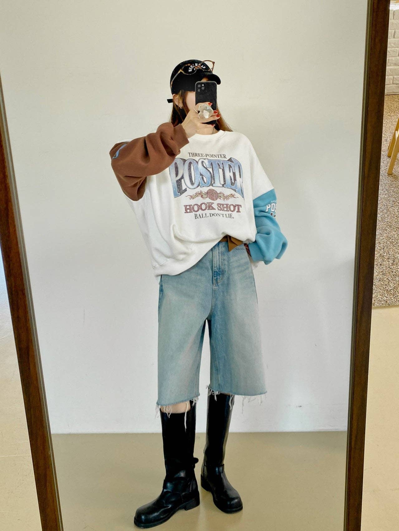 Little Light - Wholesale Graphic Sweatshirt - Women's - Poster Hook Shot Vintage Color-Block Sweatshirt7