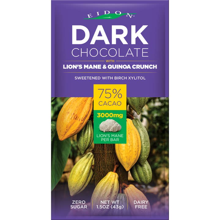 Eidon Ionic Minerals - Wholesale Chocolate Bar - Lion's Mane & Quinoa Crunch Dark Chocolate Bar
