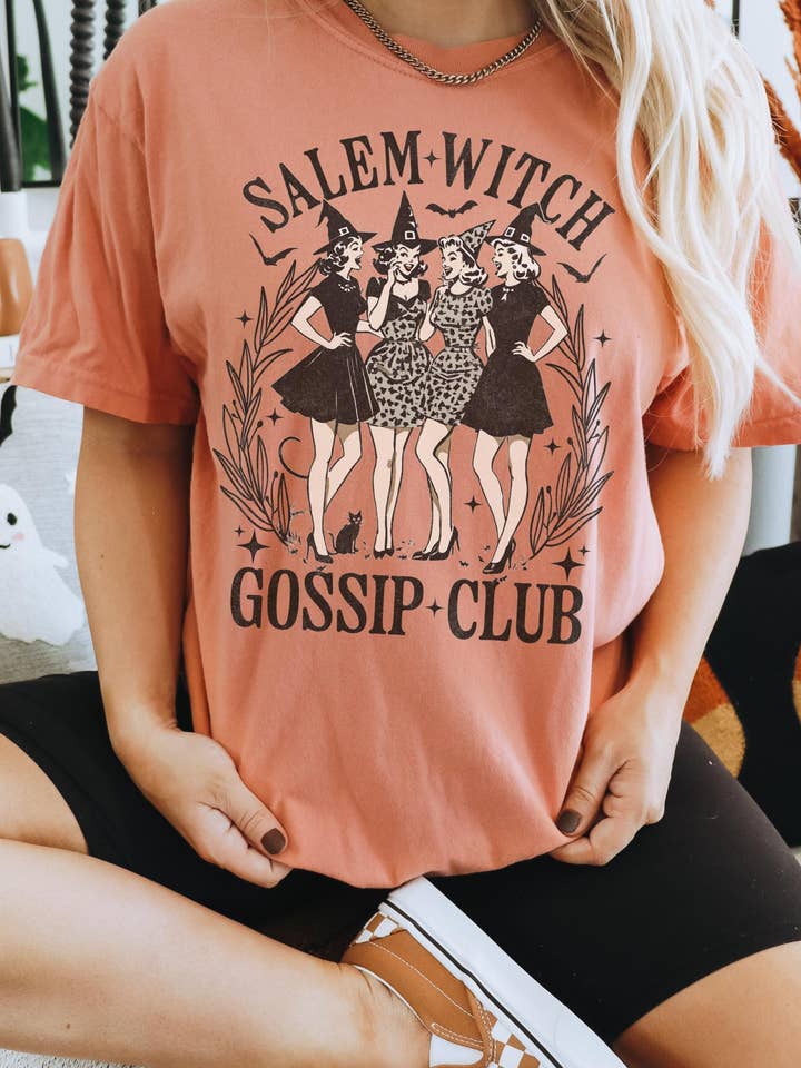 Salem Witch Gossip Club Vintage Halloween Tee for wholesale by Monday Muse