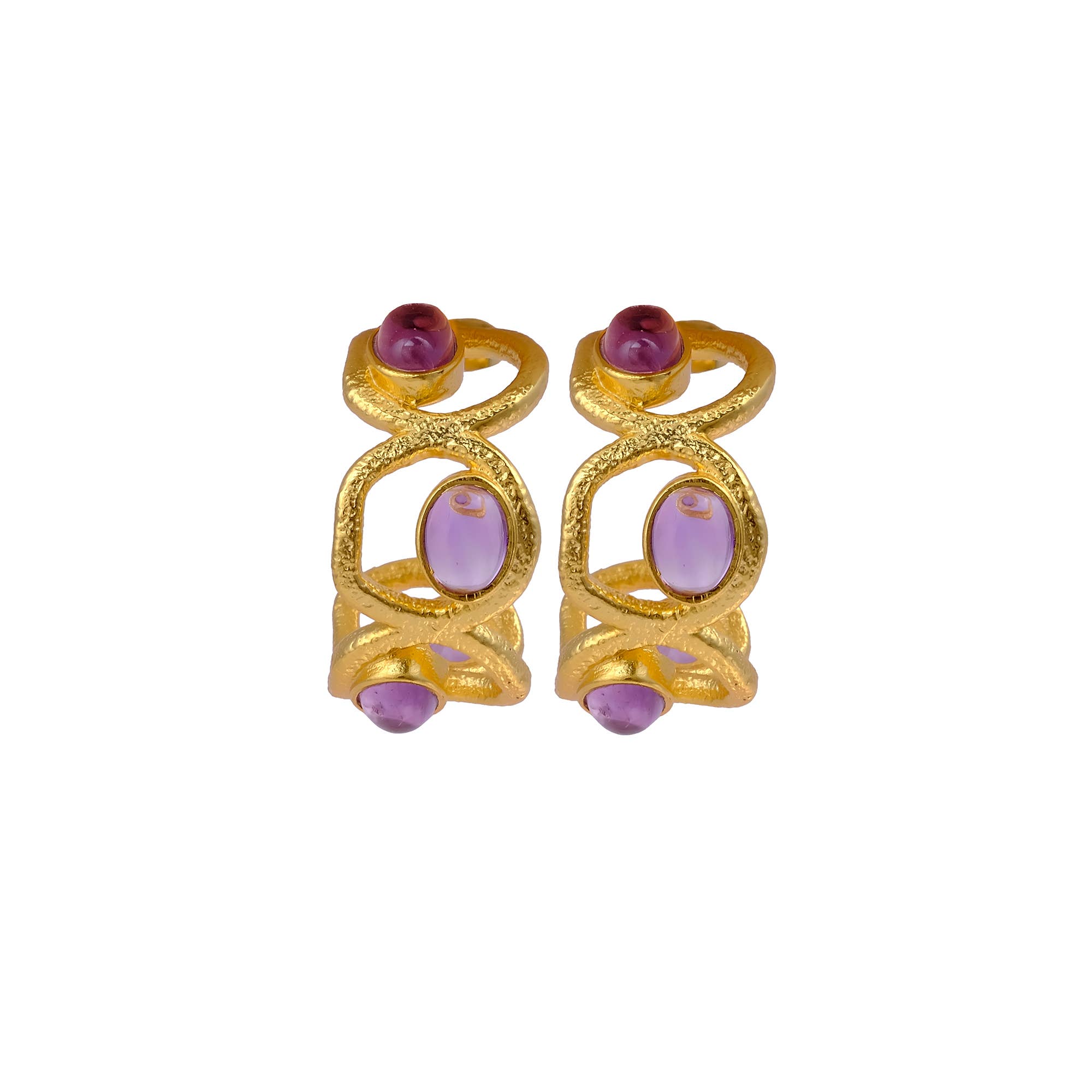 El Joyero - Wholesale Knopjes/oorstekers - Amethist Statement Hoepeloorbel Handgemaakt Verguld Stud2