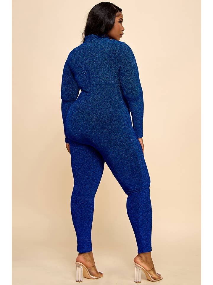 Namatt Design - Wholesale Jumpsuit - Women's - Plus Glitter Mock Neck Zipper Back Closure Catsuit6
