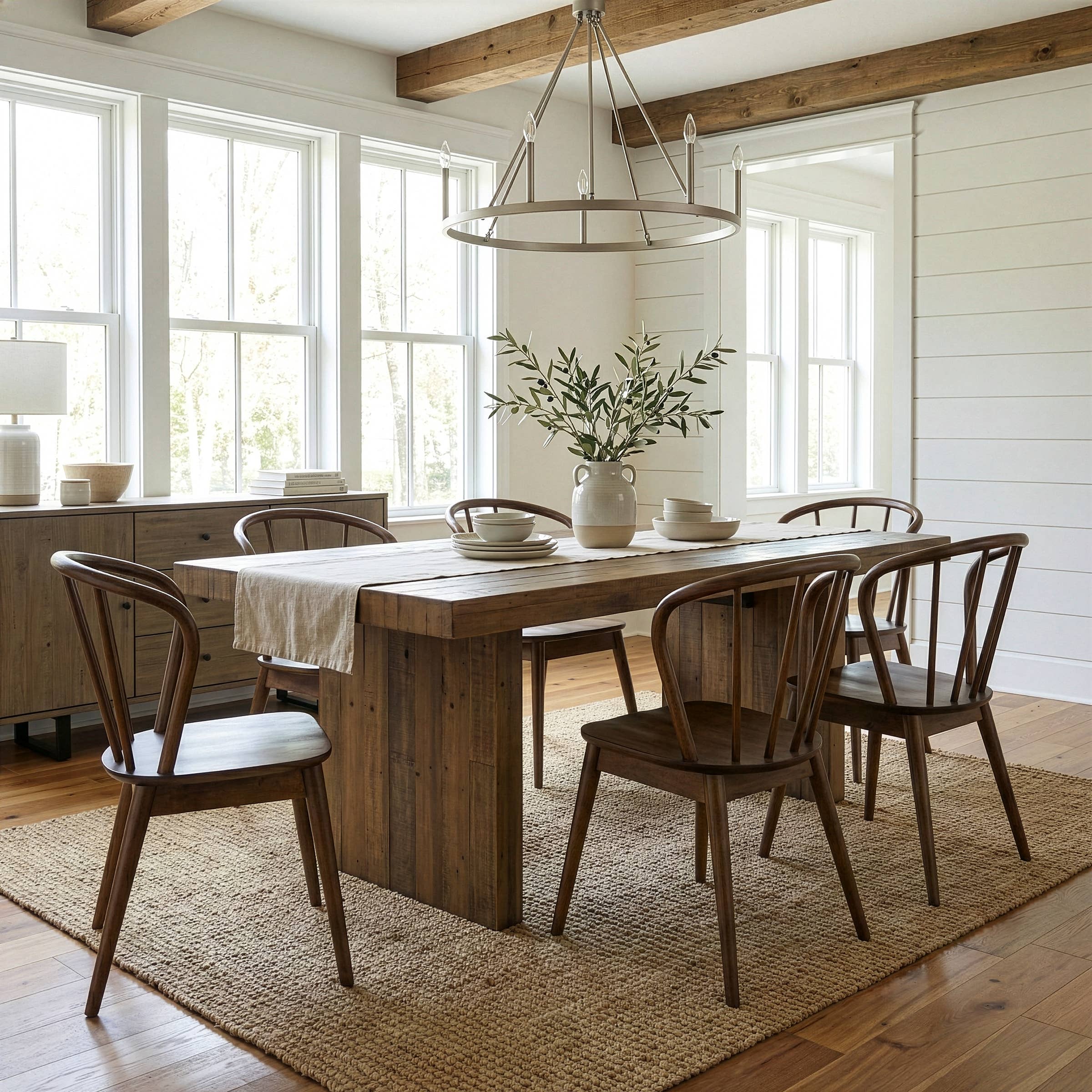 Glamour Home - Vente Chaises - Ensemble de 2 chaises de salle à manger Windsor en bois d'hévéa noyer azur1