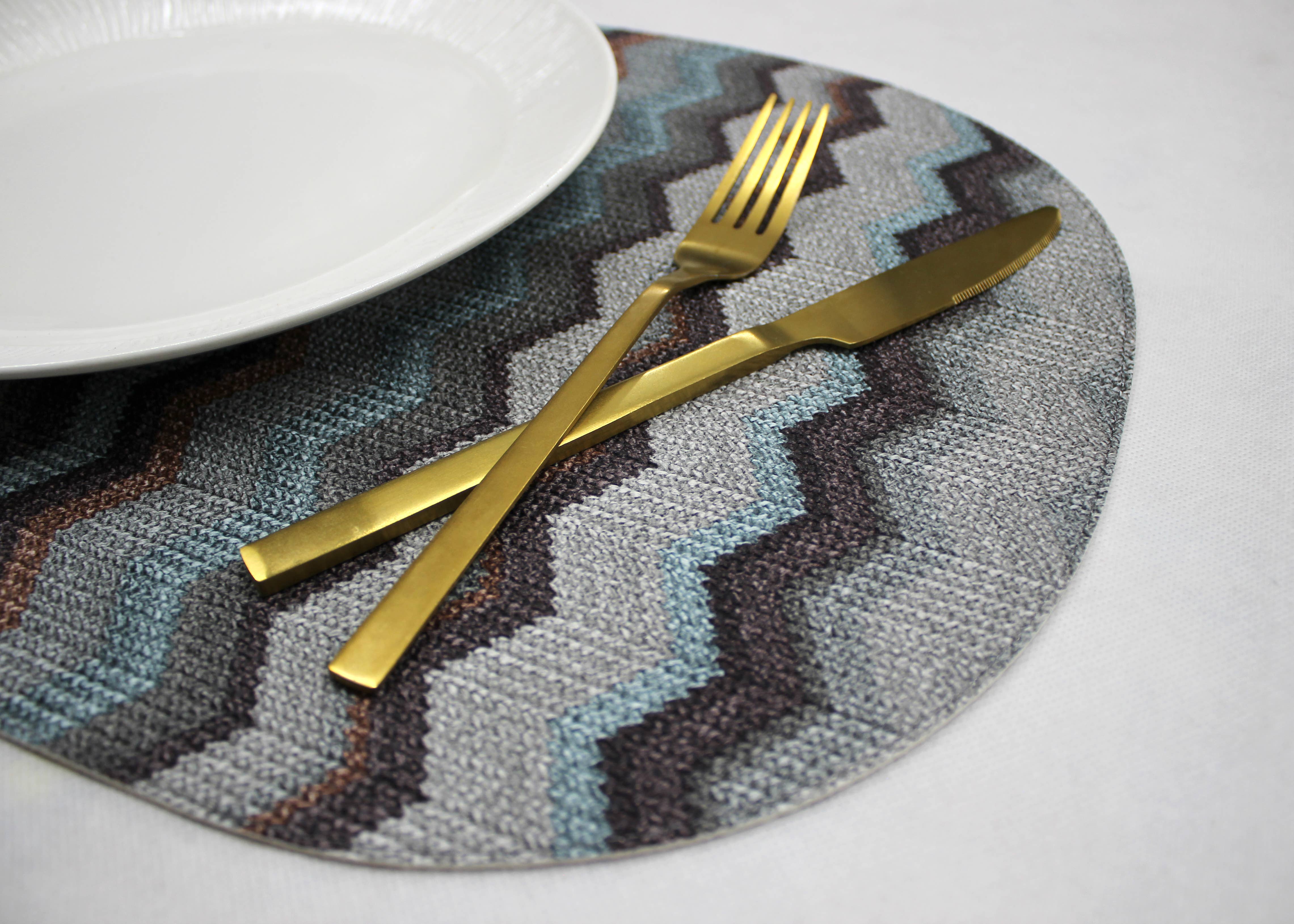 Signature Home Collection GmbH - Wholesale Placemat - Set of 6 oval synthetic leather zigzag grey blue pink placemat9