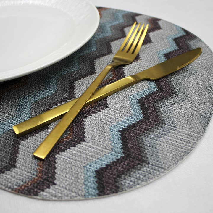 Signature Home Collection GmbH - Wholesale Placemat - Set of 6 oval synthetic leather zigzag grey blue pink placemat9