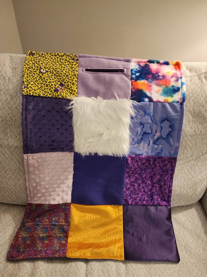 Sensory Blanket- Purple Butterfly Theme fidget lap blanket Dementia for wholesale by Peek A Boo Plush