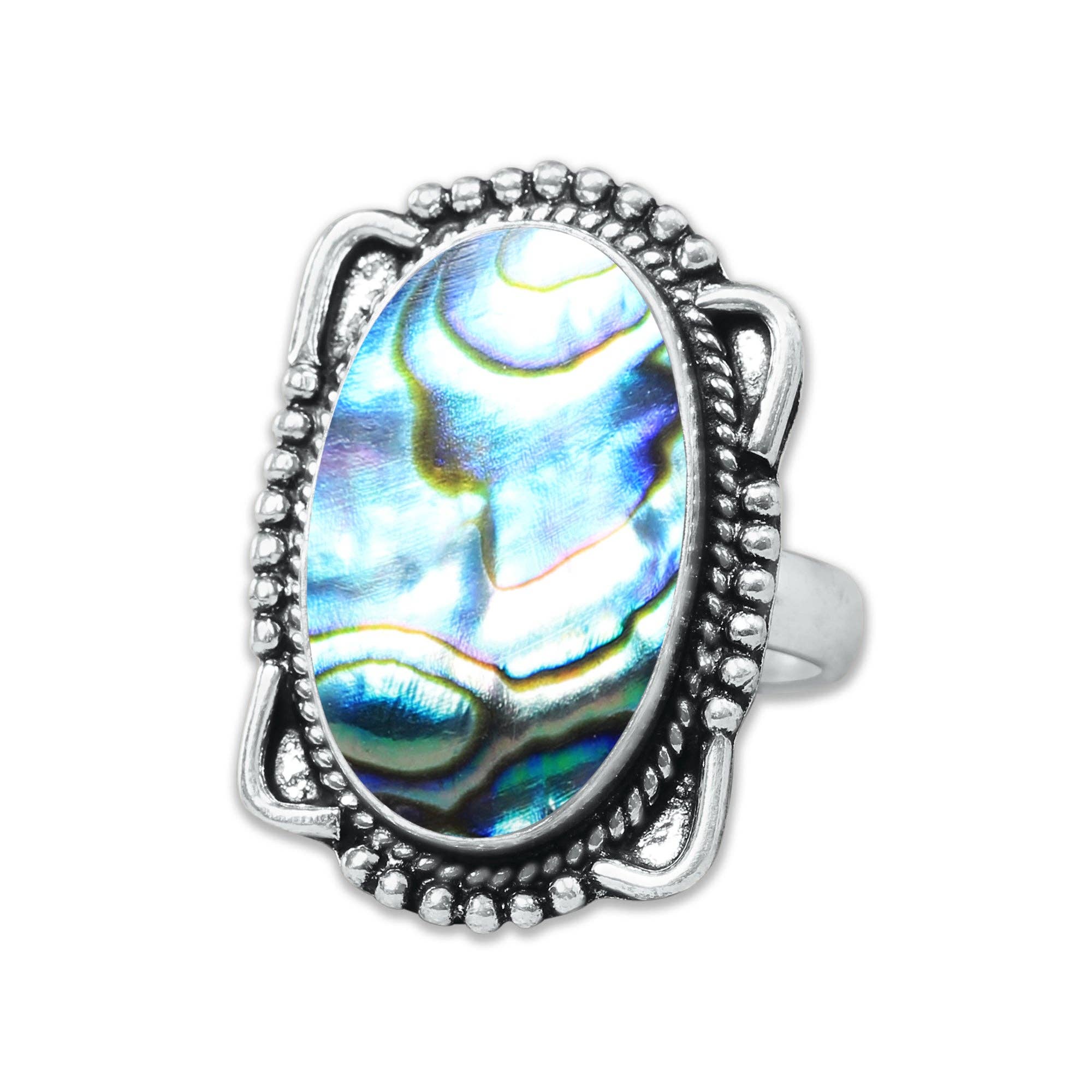 Handmade Jewels - Wholesale Cocktail/Statement Ring - Abalone Shell Rings – Handmade, Silver-Plated, Assorted Boho Designs (US Sizes 6–10)13