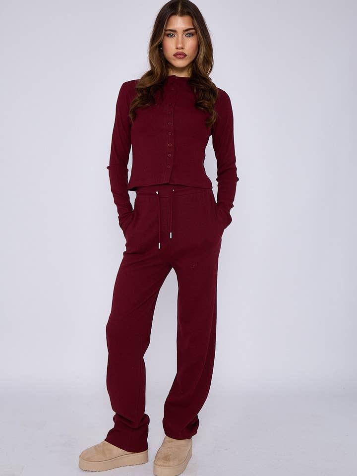 AX Labels - Wholesale Top & Pant Set (NOT Loungewear) - Women's - Ribbed Front Button Detail Top & Wide Leg Trouser Co-ord22