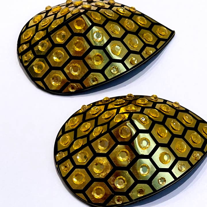 Appeeling - Venta al por mayor Pezoneras - Mujer - Empanadas HONEYCOMB con lámina dorada y cristal para pezones, fundas para festivales, carnaval, raves, lencería burlesca