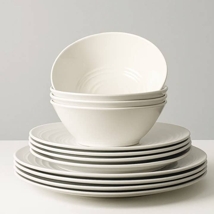 Barro NewWave Melamine Solid White 12-Piece Dinnerware Set for wholesale by Abode Homewares by TarHong