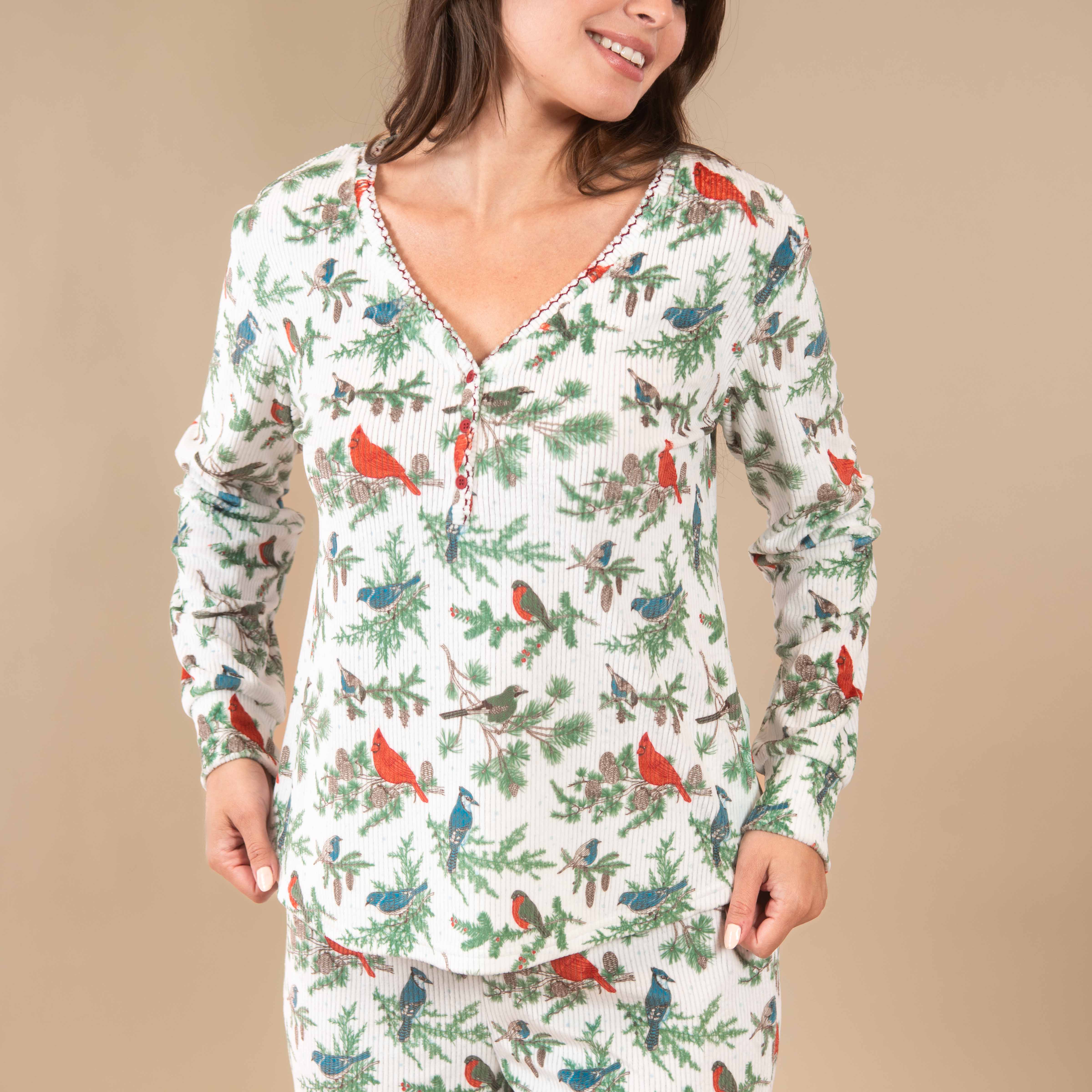 Amanda Blu - Wholesale Sleepwear Top - Women's - Winter Birds Pajama Top | Long-Sleeve Snowy PJs0