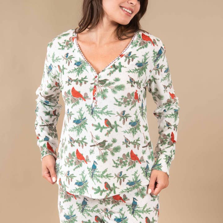 Amanda Blu - Wholesale Sleepwear Top - Women's - Winter Birds Pajama Top | Long-Sleeve Snowy PJs