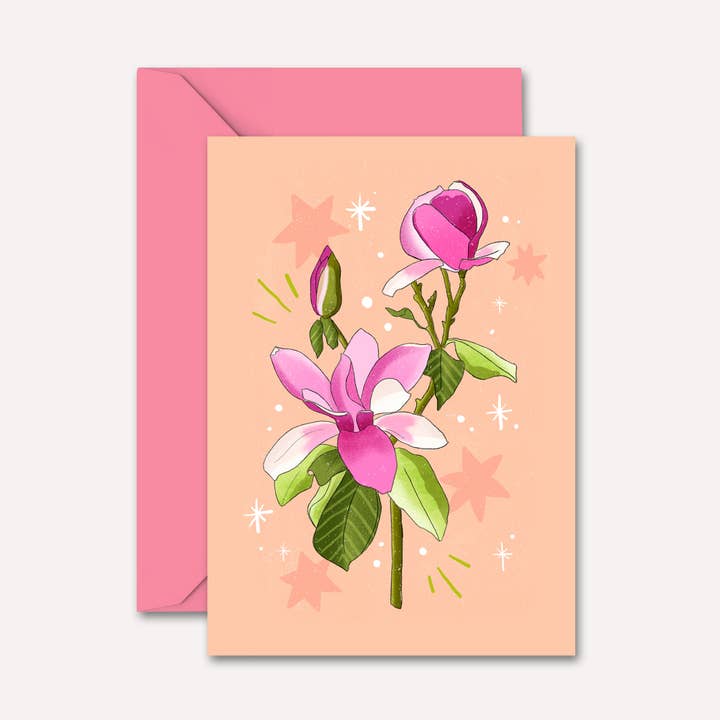 Magnolia Flower + Sparkle Card | Just Because, Any Occasion for wholesale by Natalie Lea Owen – Handmade Jewellery & Greeting Cards
