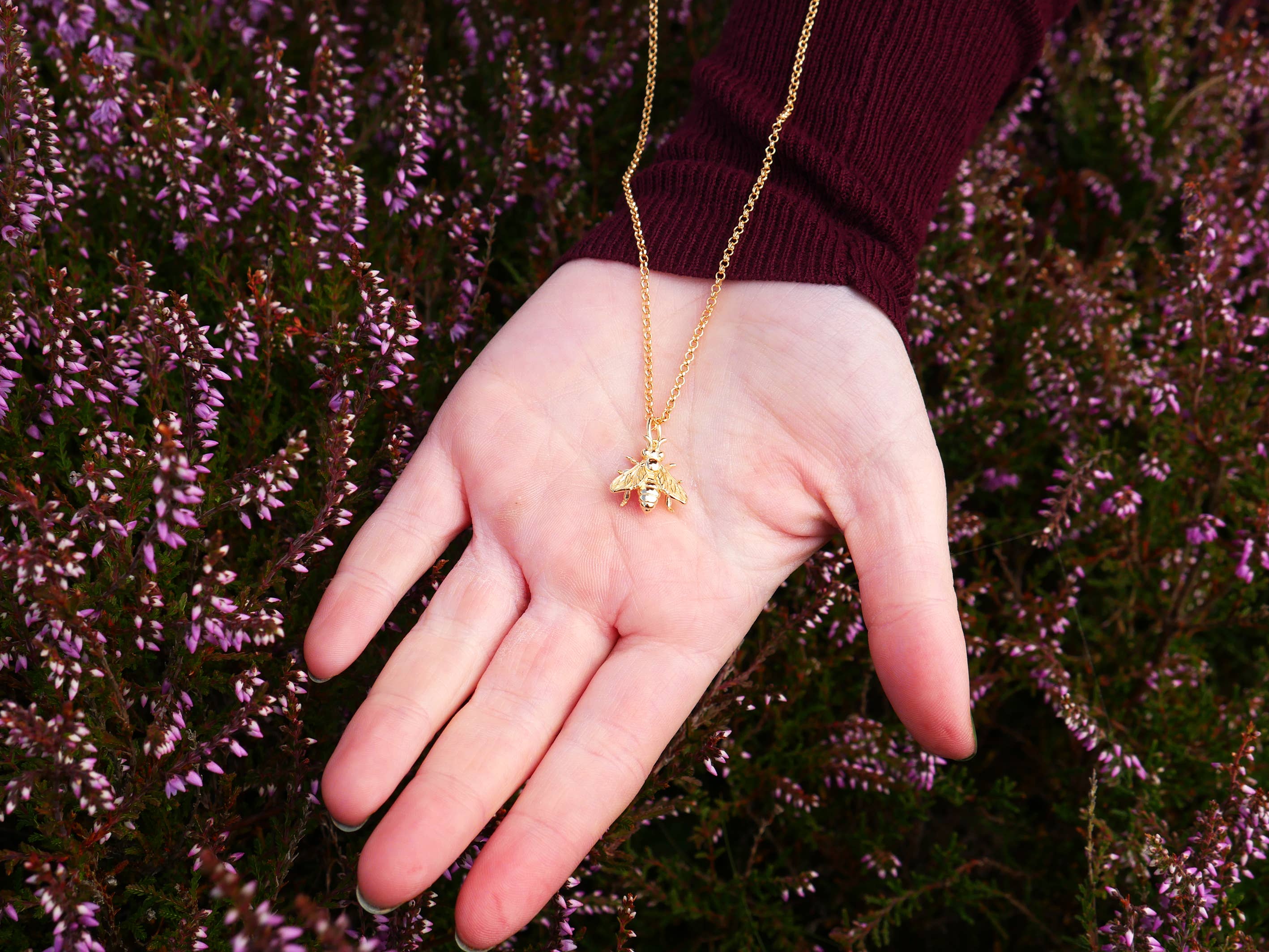 In The Heather – wholesale Pendant/charm necklace – Scottish honey bee necklace in sterling silver3