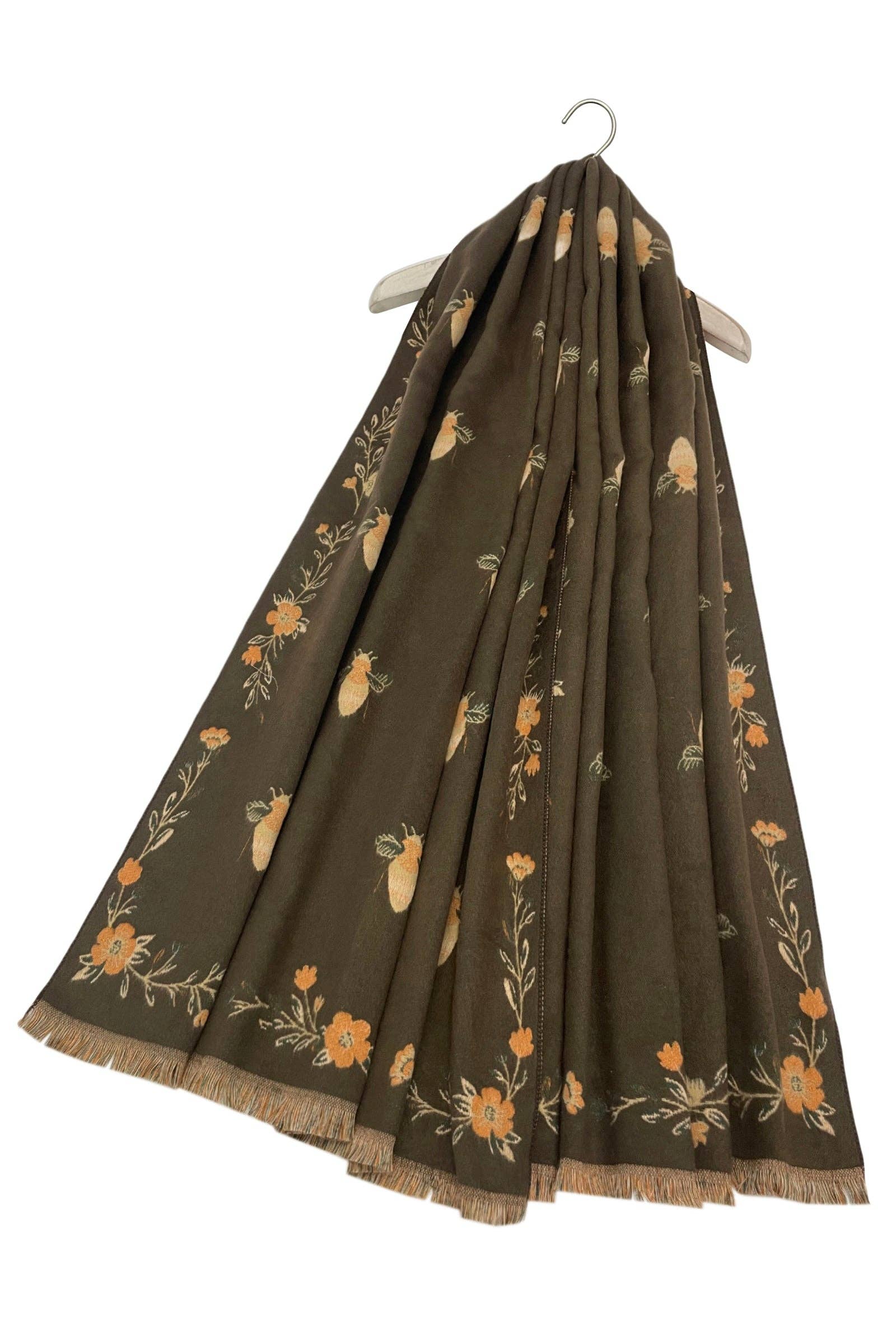 Fashion Scarf World - Wholesale Scarf - Women's - Bee & Floral Soft Woven Frayed Scarf6