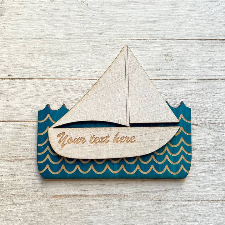 Aimant cadeau avec emplacement gravé pour bateau à voile pour la vente par Gorgeous Little Bits Ltd