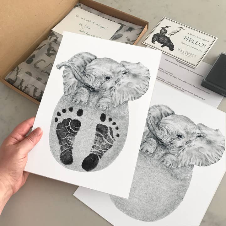 Lucy Coggle Designs - Vente Kit d'empreintes pour mains et pieds – enfant et bébé - Kit d'empreinte bébé éléphant2