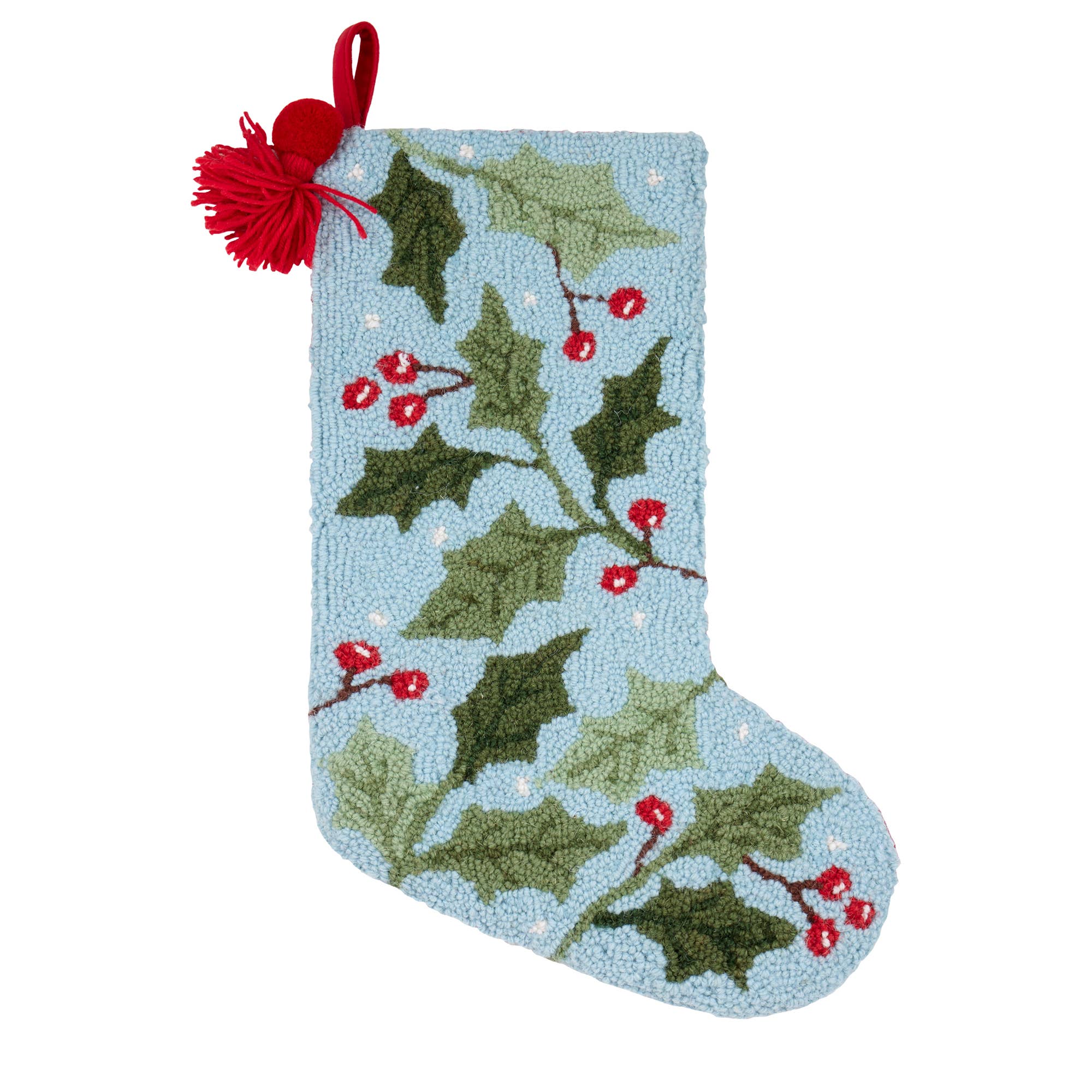 Peking Handicraft - Wholesale Holiday Stocking - Holly w/Tassel & Pom Pom Hook Stocking0