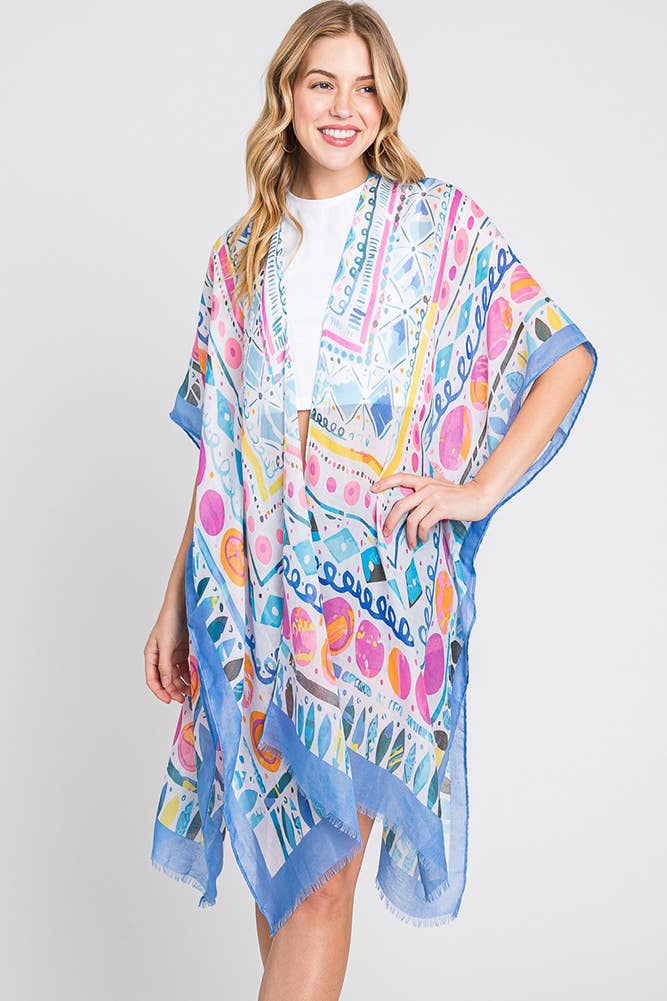 Hana - Wholesale Kimono - Women's - Watercolor Boho Geometric Print Summer Kimono15