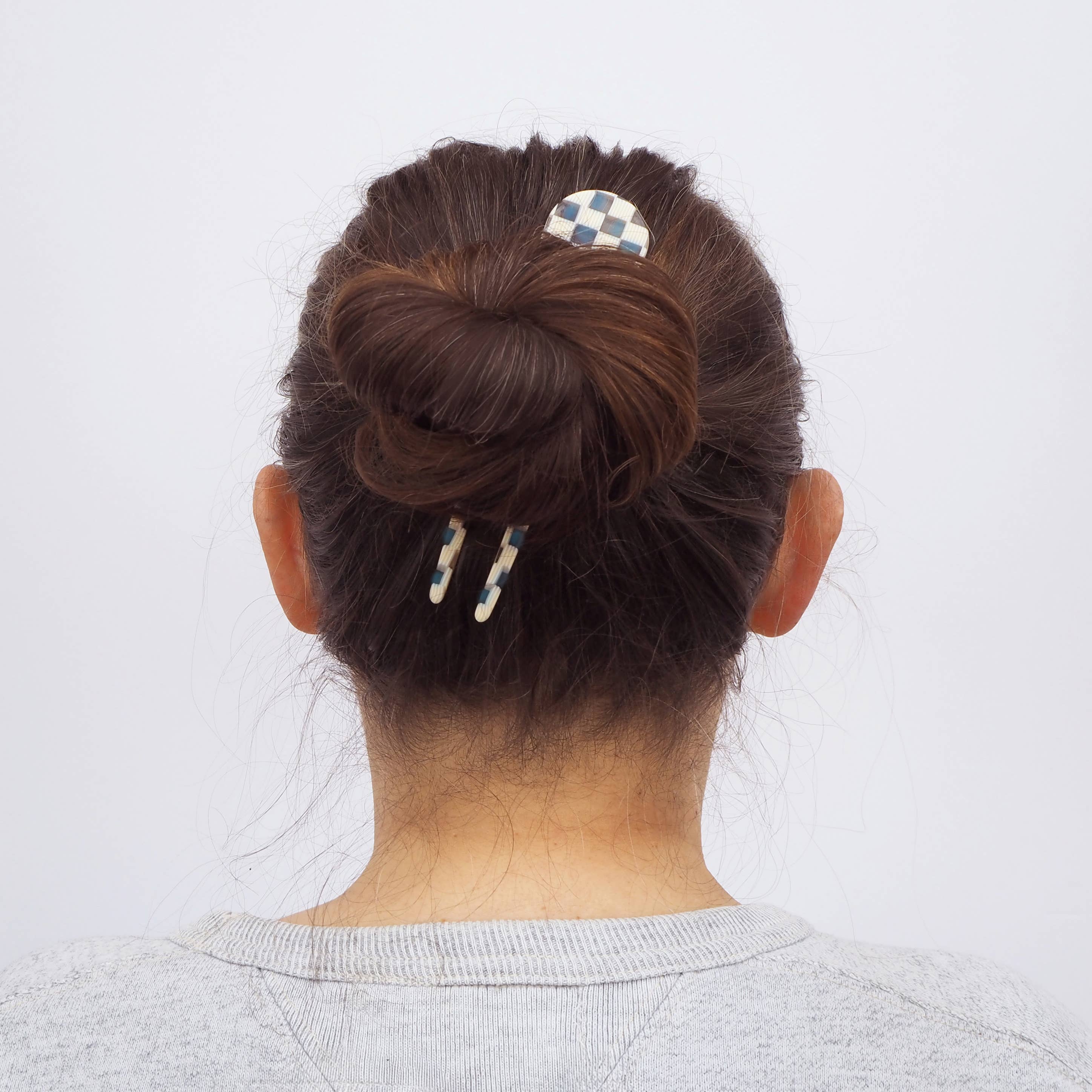 Custom Made - Wholesale Hair Pin - Ocean Checker Acetate Resin French Hair Pin1