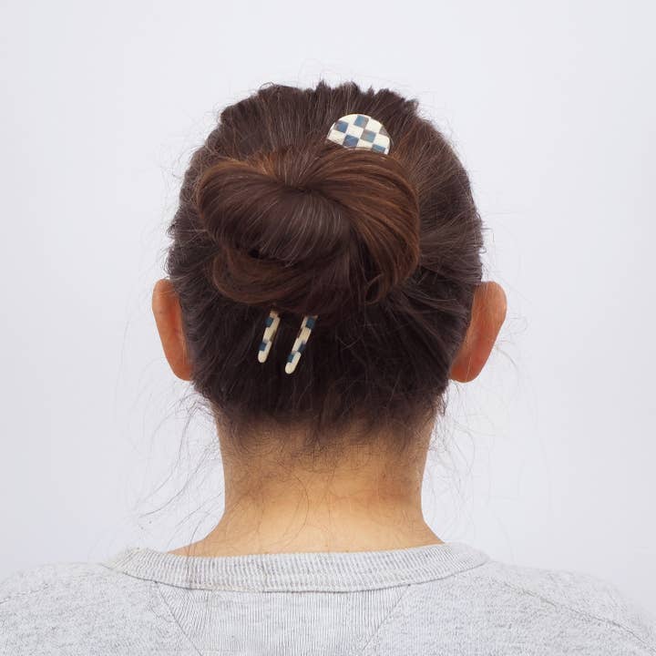 Custom Made - Wholesale Hair Pin - Ocean Checker Acetate Resin French Hair Pin1