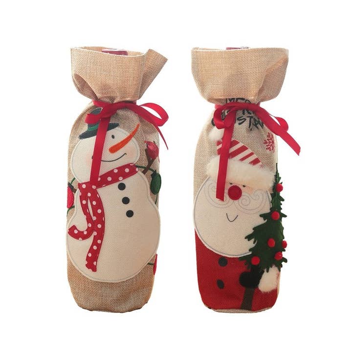 Ekartini - Wholesale Wine gift bag - Linen Santa Snowman Wine Bottle Cover Christmas Decoration8