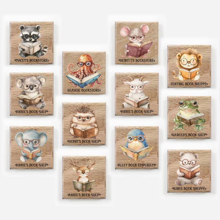 Custom Book Store Fridge Magnets Cute Animals Reading Books for wholesale by Hangout Home