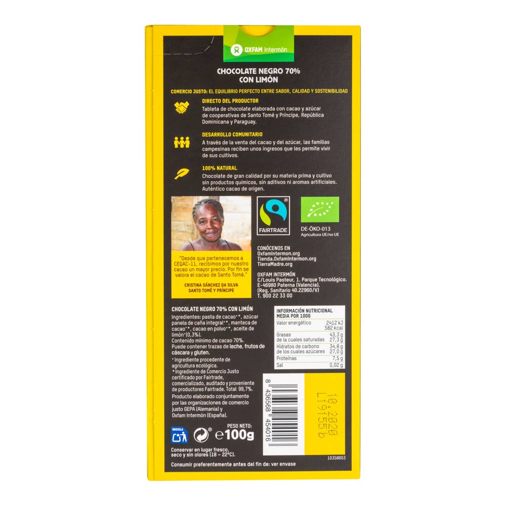 Tierra Madre - Wholesale Chocolate - Dark Chocolate Bar 70% Lemon Bio1