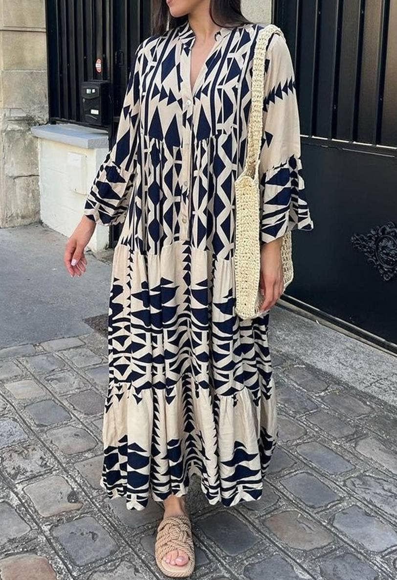 HIDDENBRAND - Wholesale Dress - Women's - Elegant Print Bohemian Dress8