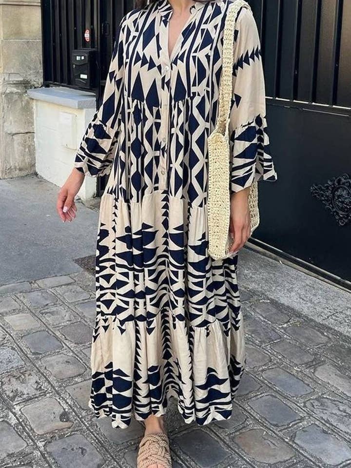 HIDDENBRAND - Wholesale Dress - Women's - Elegant Print Bohemian Dress8