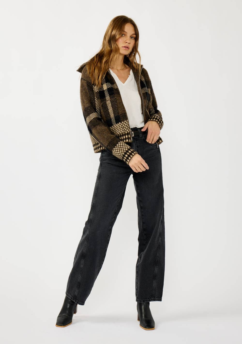 Lovestitch - Wholesale Bomber Jacket - Women's - Plaid Knit Zip-Up Bomber Jacket12