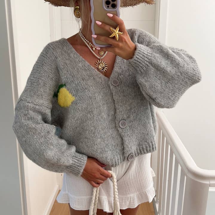 Rosa Clothing - Wholesale Cardigan - Women's - Backside Lemon 'Limoncello' Jacquard Cardigan