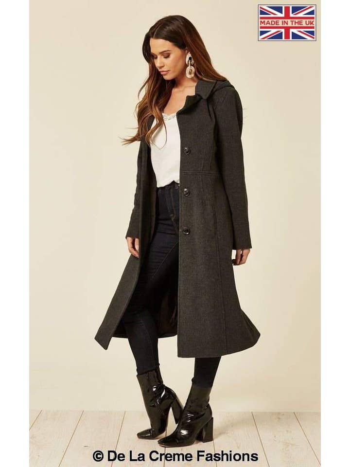 De La Creme Fashions - Vente Manteau – femme - Manteau mi-long à capuche en laine et cachemire Beatrice2